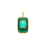 Ti Sento Rectangular Malachite & Turquoise Stone Gold Μενταγιόν