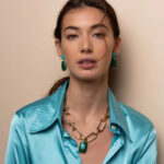 Ti Sento Rectangular Malachite & Turquoise Stone Gold Μενταγιόν - Image 2