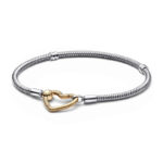 Pandora Moments Heart Closure Snake Chain Silver Gold Βραχιόλι