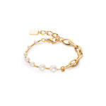 Coeur De Lion Freshwater Pearls & Chunky Chain Navette Gold Βραχιόλι