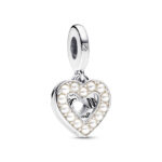 Pandora Σύμβολο Pearlescent White Heart Double Dangle Charm