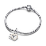 Pandora Σύμβολο Pearlescent White Heart Double Dangle Charm - Image 4