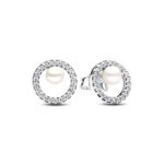 Pandora Timeless Freshwater Pearl & Pavé Halo Stud Σκουλαρίκια