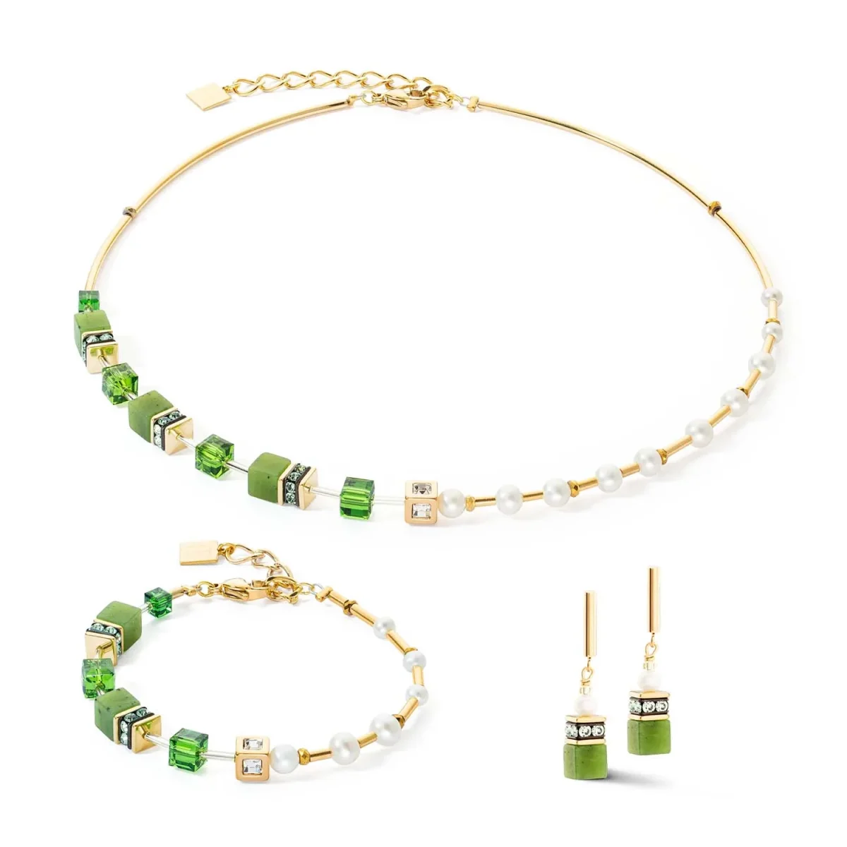 1122100516-2 Coeur De Lion Κολιέ GeoCUBE® Fusion Precious Pearl Mix Gold Green - Image 2