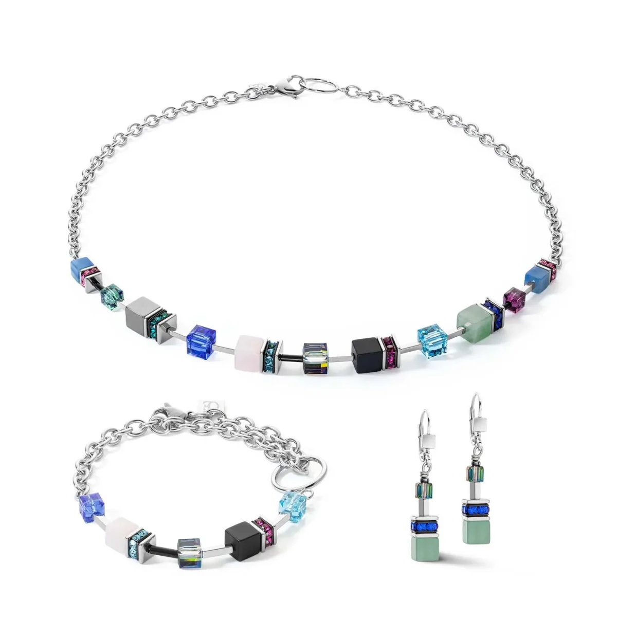 Coeur De Lion Κολιέ GeoCUBE Iconic Precious Silver Multicolor - Image 2