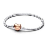 Pandora Moments 14k Rose gold-plated Heart & Snake Chain Βραχιόλι