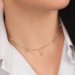 Κολιέ από κίτρινο επιχρυσωμένο ασήμι με μαργαριτάρια και μενταγιόν ζιργκόν - Image 2