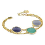 Βραχιόλι με διπλή αλυσίδα από κρύσταλλα σε γαλαζοπράσινο, σκούρο μωβ και γκρι χρώμα