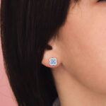 Ασημένια σκουλαρίκια με ζιρκονία και κρυστάλλους γαλαζοπράσινου - Image 2