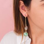 Σκουλαρίκια με διπλούς κρυστάλλους σε γκρι και γαλαζοπράσινο χρώμα - Image 2