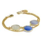 Βραχιόλι με κίτρινο επιχρυσωμένο ατσάλι και φίλντισι, σκούρο μωβ και γκρι κρύσταλλα