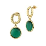 Επιχρυσωμένα σκουλαρίκια με σκούρα πράσινα κρύσταλλα και κυκλική μονάδα
