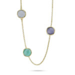 Κολιέ με κρυστάλλους aqua green, γκρι και σκούρο μωβ