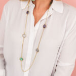 Κολιέ με κρυστάλλους aqua green, γκρι και σκούρο μωβ - Image 2